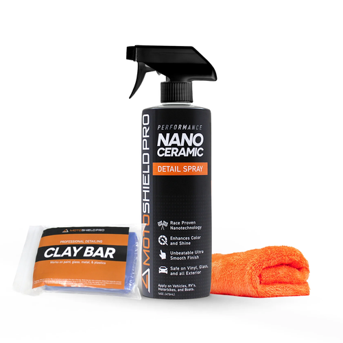 Visual of a nano ceramic cleaner and bar with a bottle, emphasizing their cleaning utility.