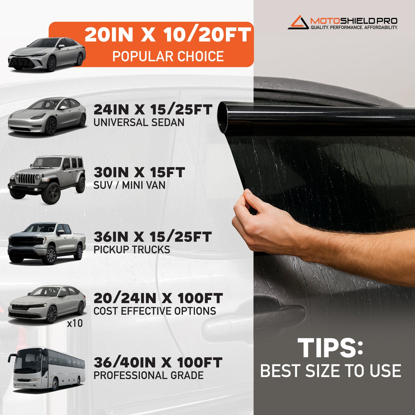 MotoShield Pro Carbon Window Tint - 24" in x 25' ft Roll + Lifetime Warranty