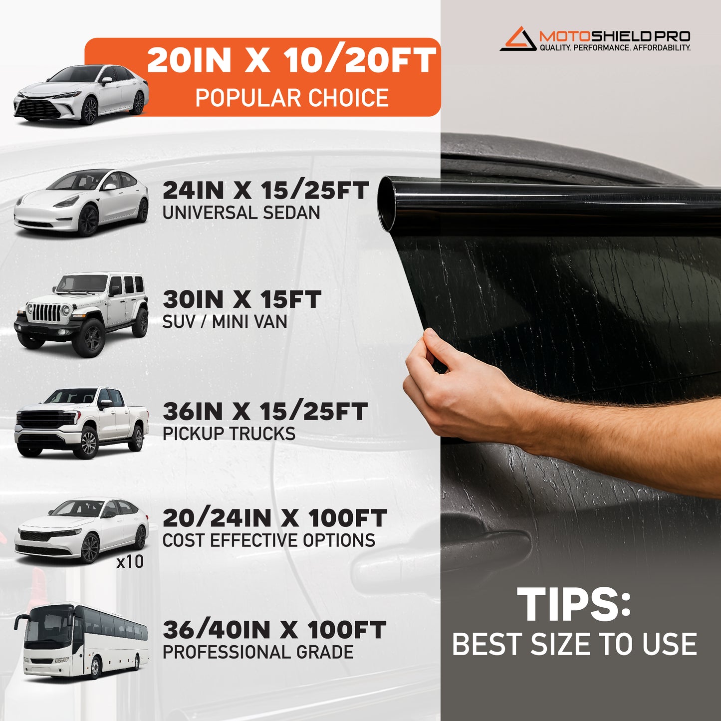 MotoShield Pro Nano Ceramic Window Tint - 36" in x 15' ft Roll + Lifetime Warranty