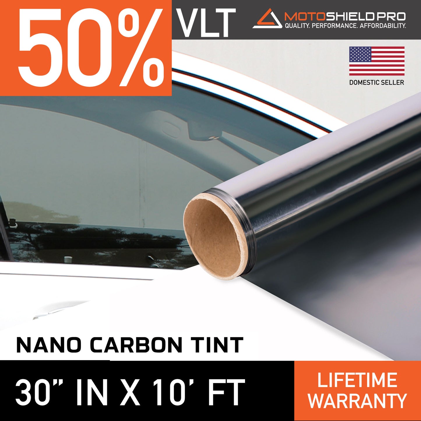 MotoShield Pro Nano Carbon Window Tint - 30" in x 10' ft Roll + Lifetime Warranty