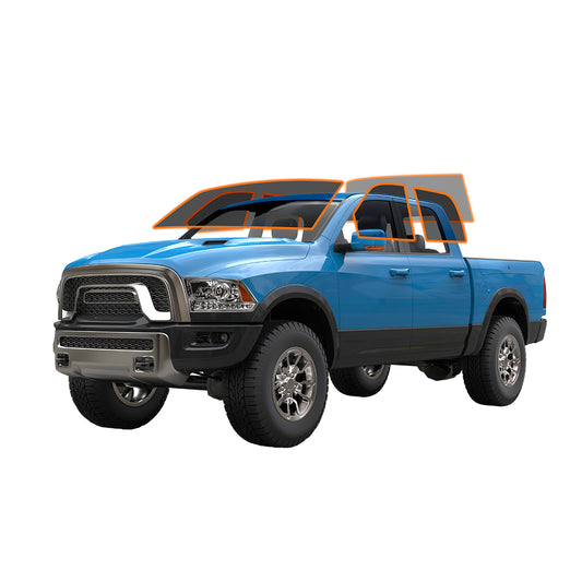 A blue car with orange stripes, showcasing a vibrant design on a truck.