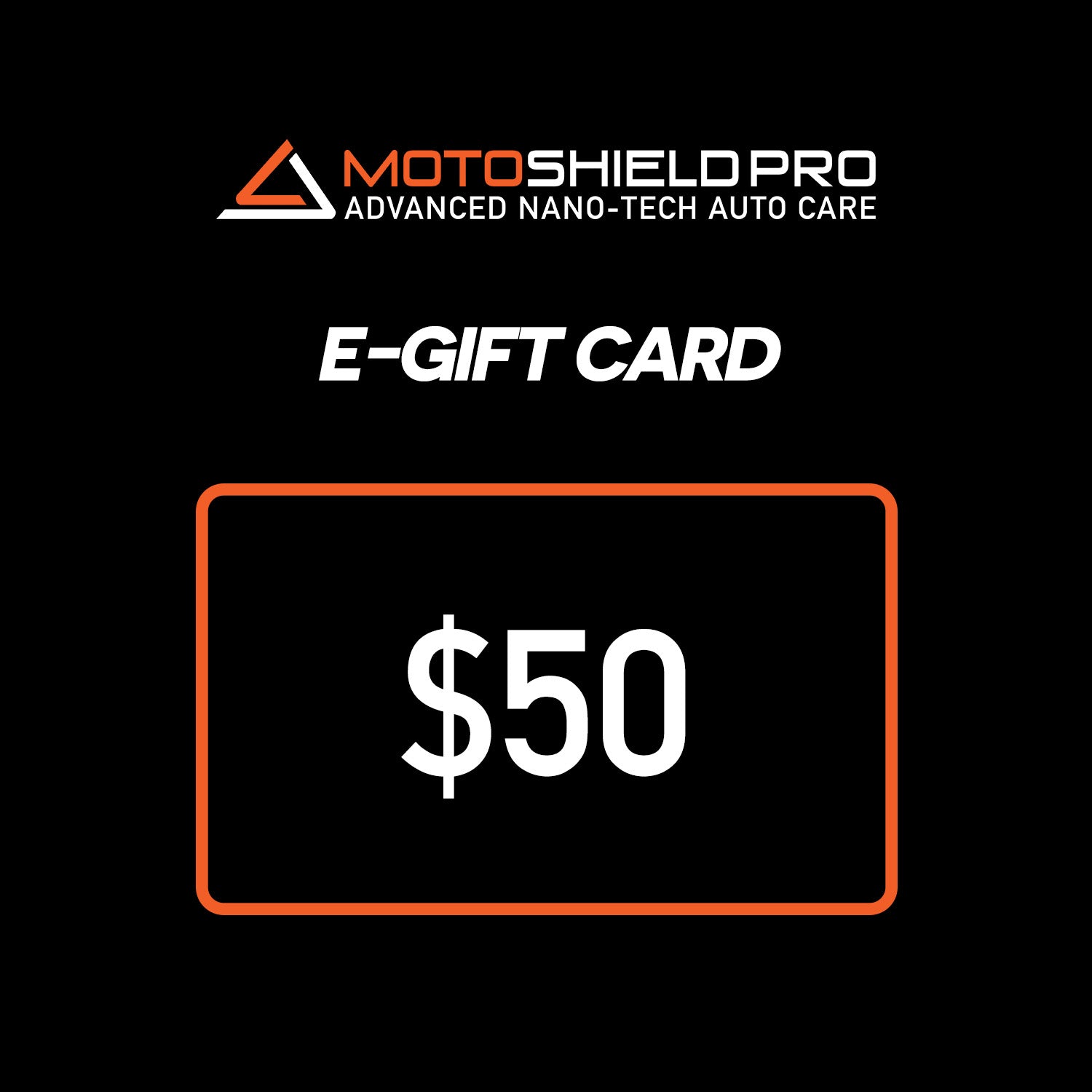 E-gift card for Moto Shield Pro, featuring a sleek design and vibrant colors, perfect for motorcycle enthusiasts.