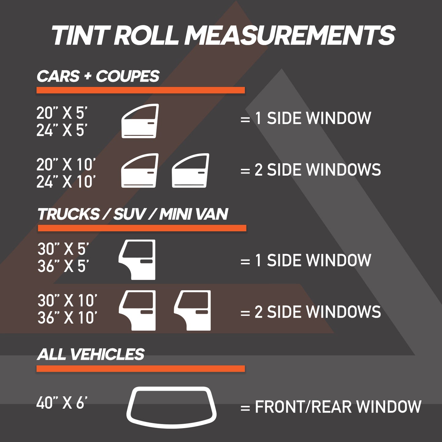 Nano ceramic tint roll with measurements for car windows.