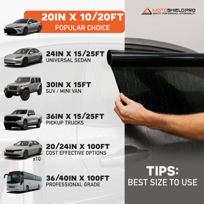 MotoShield Pro Carbon Window Tint - 24" in x 25' ft Roll + Lifetime Warranty