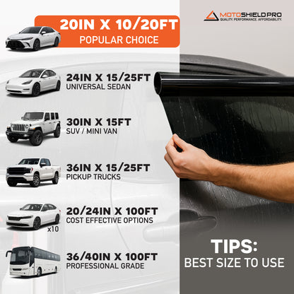 MotoShield Pro Nano Ceramic Window Tint - 36" in x 15' ft Roll + Lifetime Warranty