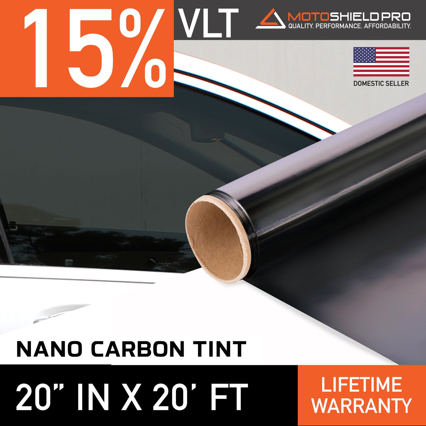 MotoShield Pro Nano Carbon Window Tint - 20" in x 20' ft Roll + Lifetime Warranty