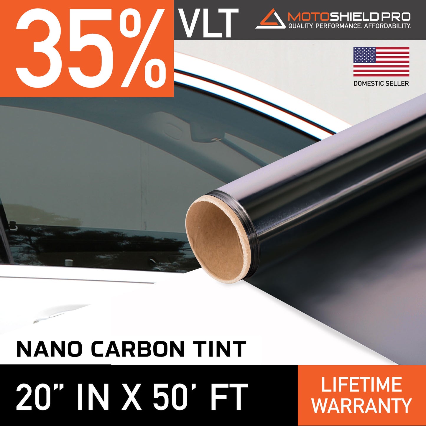 MotoShield Pro Nano Carbon Window Tint - 20" in x 50' ft Roll + Lifetime Warranty
