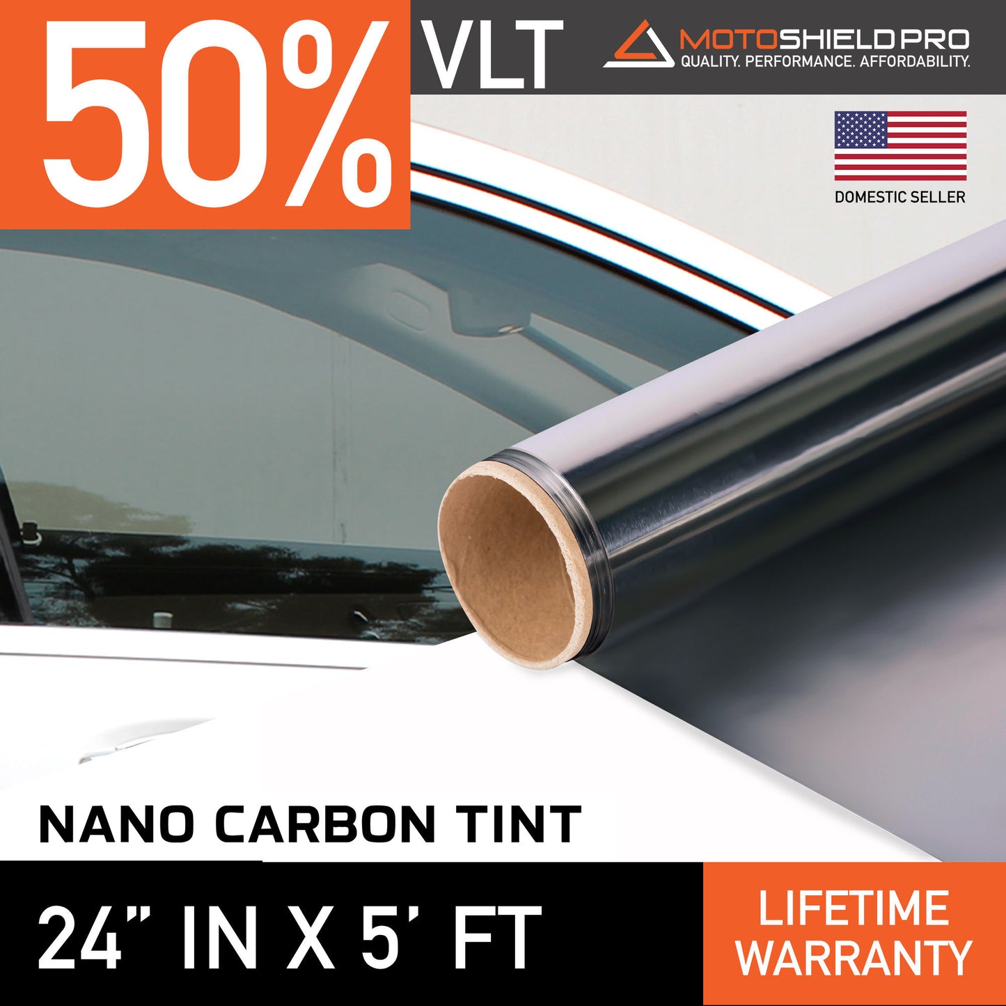 MotoShield Pro Nano Carbon Window Tint - 24" in x 5' ft Roll + Lifetime Warranty