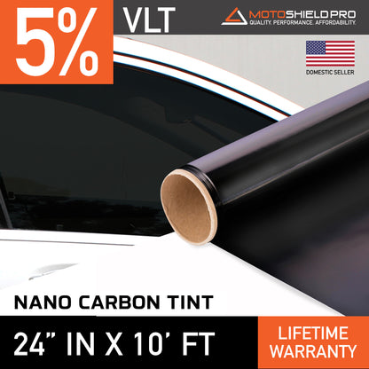 MotoShield Pro Nano Carbon Window Tint - 24" in x 10' ft Roll + Lifetime Warranty