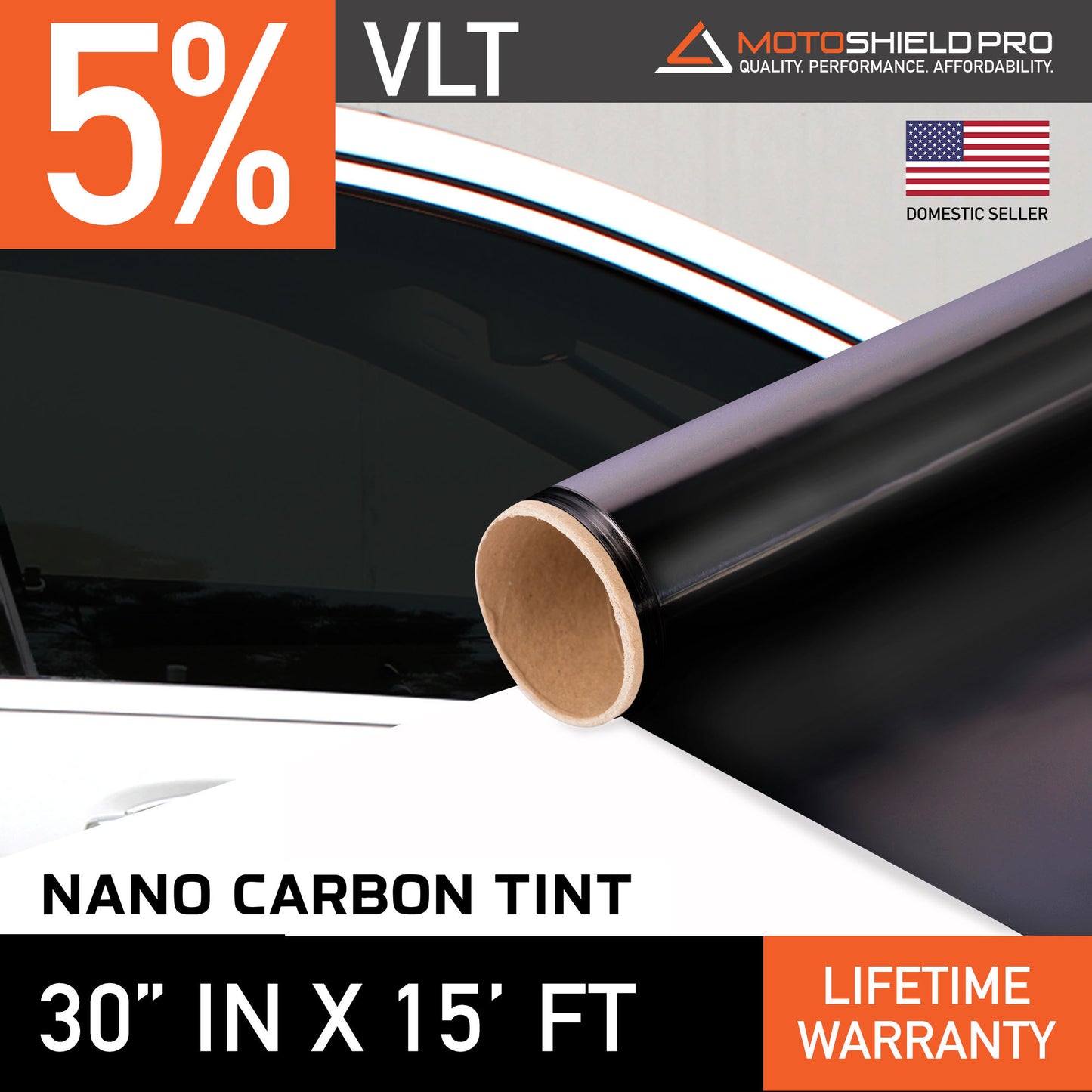 MotoShield Pro Nano Carbon Window Tint - 30" in x 15' ft Roll + Lifetime Warranty