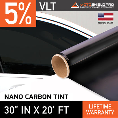 MotoShield Pro Nano Carbon Window Tint - 30" in x 20' ft Roll + Lifetime Warranty