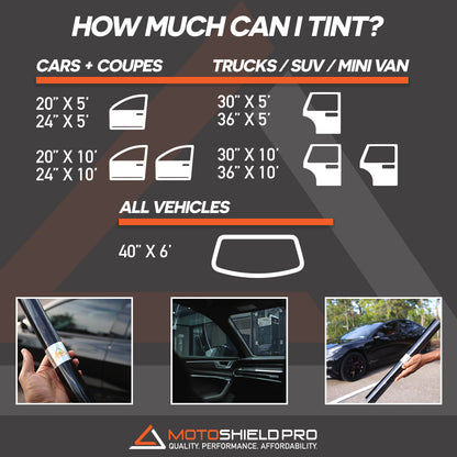 motoshield pro window tint roll sizes cars coupes trucks SUV mini van vehicles