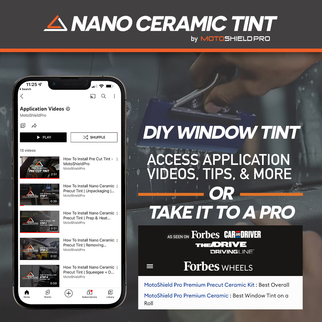 DIY window tint nano ceramic tint by motoshield pronano ceramic window tint ratings IR UV rejection TSER glare reduction
