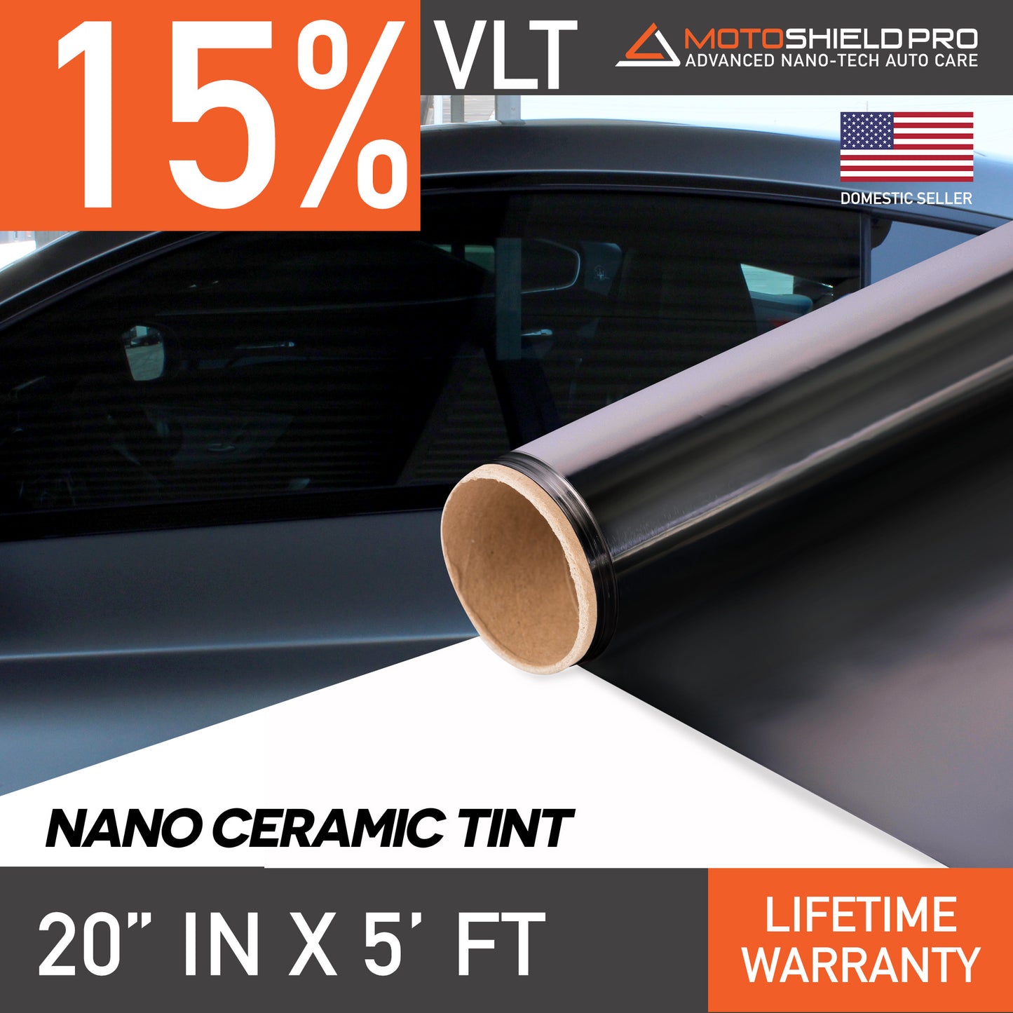 MotoShield Pro Nano Ceramic Window Tint - 20" in x 5' ft Roll + Lifetime Warranty