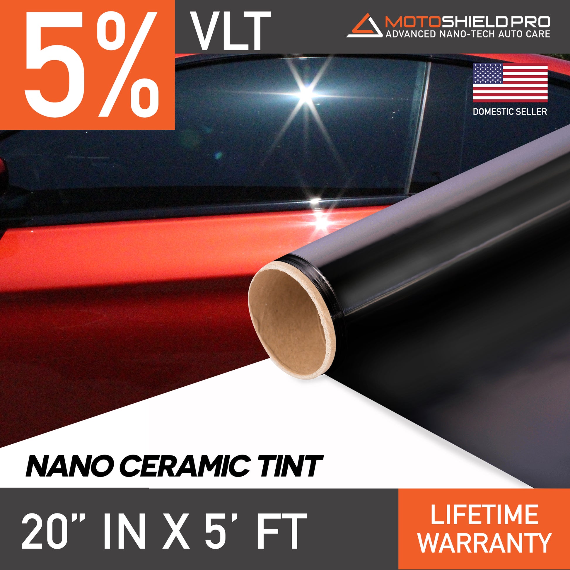 MotoShield Pro Nano Ceramic Window Tint - 20" in x 5' ft Roll + Lifetime Warranty