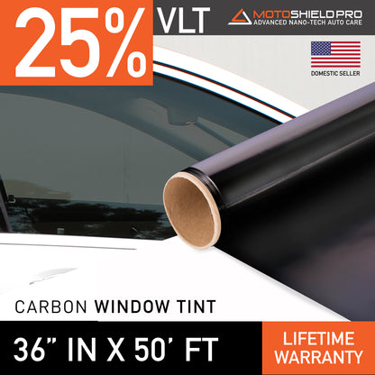 MotoShield Pro Carbon Window Tint - 36" in x 50' ft Roll + Lifetime Warranty