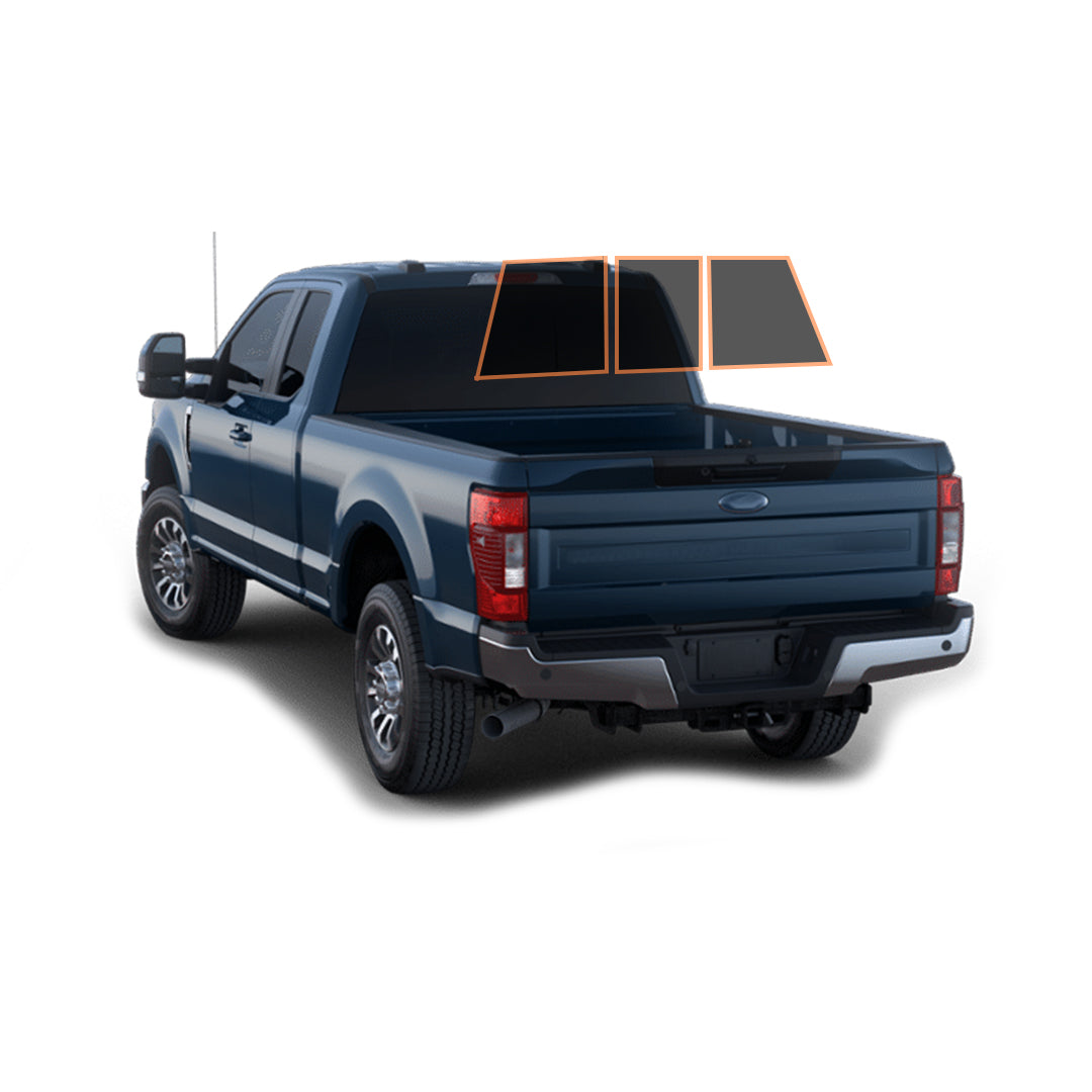 PRECUT CERAMIC WINDOW TINT FILM FOR 2017-2021 FORD F250 EXTENDED CAB — (3PC REAR WINDSHIELD 5%) 