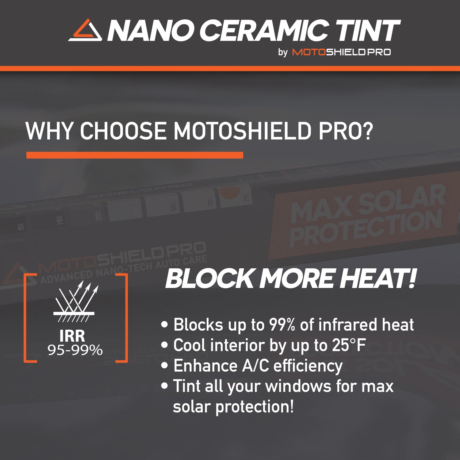 Car window shield with nano ceramic tint, shielding the driver from harmful UV rays.